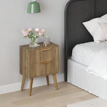 Fluted Nightstand With 2 DrawersModern Bedside Table With Metal Handles White Side Table With Solid Wood Legs Mid Century End Table For Living Room Bedroom Caramel Oak CAACTG55BR