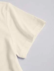 Playera estampado de moño de perlas – Elegancia y estilo casual - Beis - Ver 4