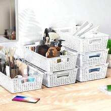 SimpleHouseware Stackable Plastic Woven Basket Storage And Pantry Organizer Bin, 6 Pack, White