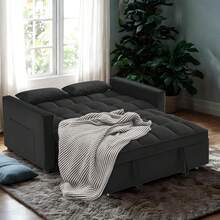 3 In 1 Convertible Sleep Sofa Bed Modern Velvet Sofa, Sofa Pull-Out Bed, Small Love Seat Casual Sofa With Back, With Pillow, Pockets, Living Room Furniture,(Light Gray) - màu đen - Xem 3