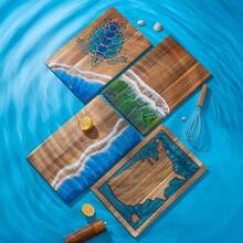 Acacia Wood Cutting Board With Blue Resin Wave And Sea Turtle Epoxy Resin Ocean Pan For Kitchen Meal Prep Serving Tray Versatile Cheese And Charcuterie Board For Meat Vegetable Gift 15*10 Inch