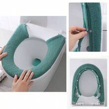 Paquete de 3 fundas de asiento de inodoro, suave y grueso con broches fijos, elsticos, lavables de fibra de tela de asiento de inodoro gris, rosa, verde - Funda de asiento, 2 unidades, azul y rosa - Ver 5