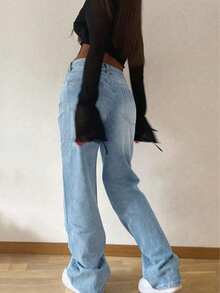 Quần jeans ống đứng dáng rộng cổ điển dành cho thanh thiếu niên - Rửa nhẹ - Xem 2