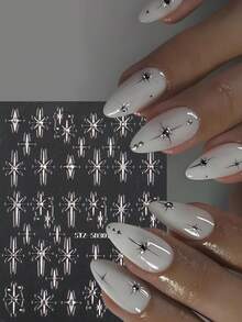2 pezzi Adesivi per unghie con stelle francesi dorate e argentate, con strass, decorazioni per unghie 5D in metallo lucido a forma di stella, charms per unghie glitterati in stile Y2K, decorazioni fai-da-te per manicure