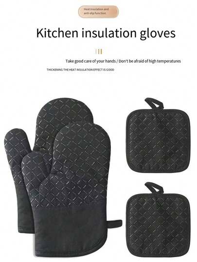 2 luvas de forno e pegadores de panela, luvas de forno longas de silicone resistentes ao calor e conjunto de tapete de descanso, luvas de cozimento para forno de micro-ondas