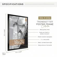 MCS Trendsetter - Marco de fotos para colgar en la pared, de 18 x 24 pulgadas, color negro de alto brillo, vertical y horizontal para fotos, carteles e impresiones artísticas (paquete de 1) - 1 paquete - Ver 11