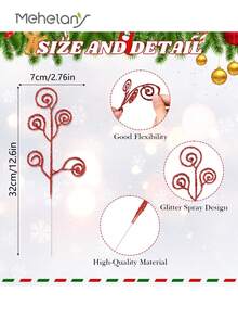 MEHELANY 20/10Pcs Christmas Tree Picks Sprays Candy Shape Curl Sticks Spray Branches Glitter Artificial Stem Picks, Christmas Tree Stem Ornaments For DIY Crafts Garland Christmas Home Decor Wedding Wreath Decoration Vase Filler Christmas Decorations Room Decor