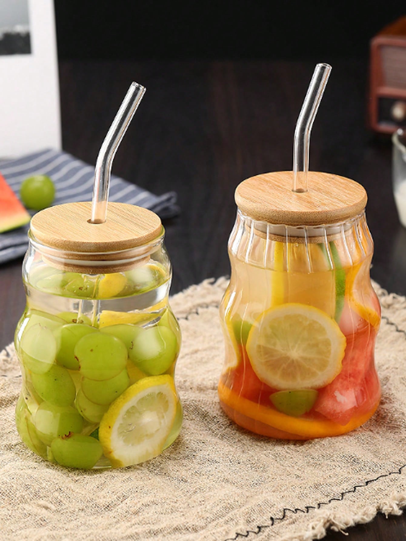 1 قطعة، 550 مل، كوب قهوة زجاجي موجي للعيد المجهز ب...