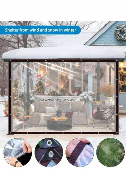 1 Stück transparenter Kunststoff Wasserdichter Vorhang mit Ringen, wasserdichte Polyethylen Abdeckung, geeignet für Außenbereich, Garten, Terrasse, Pflanzen, Gewächshaus Schutz - Hochwertige transparente wasserdichte Plane, geeignet für Camping, Wohnwagen windundurchlässig und schneedicht