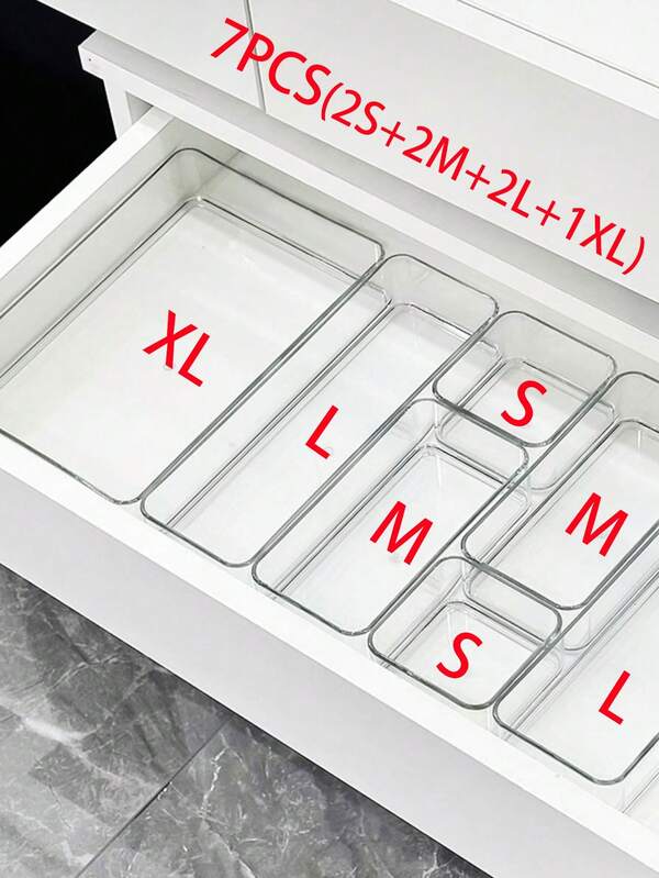 7pcs/Set Transparent Makeup Organizer, Lipstick Holder, Makeup Brush Holder, Cosmetic Tools Storage Box, Makeup Display Rack, Makeup Drawer Organizer