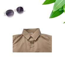 CHILDREN'S FASHION_ Basic Social Shirt Short Sleeve With Comfortable Button For Toddler Boy - 卡其色 - 查看 3