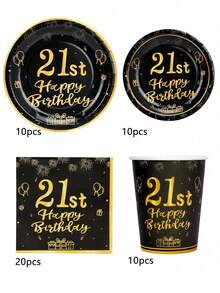 10pcs/50pcs/80pcs 21st Birthday Party Supplies Black And Golden 21st Years Old Party Paper Plates Dinner Plates Dessert Plates Cups Napkins Dinnerware Cheers To 21 Years Decorations Tablecloth Set Tableware Kit For Man Women Him Her Retirement Anniversasry Birthday Party Favors - 21 Years Old - View 8