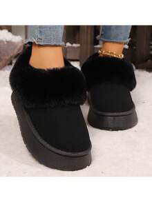 2024 Autumn/Winter Fashion Snow Boots, Short Shaft Rubber Flock Suede Platform Fluffy
