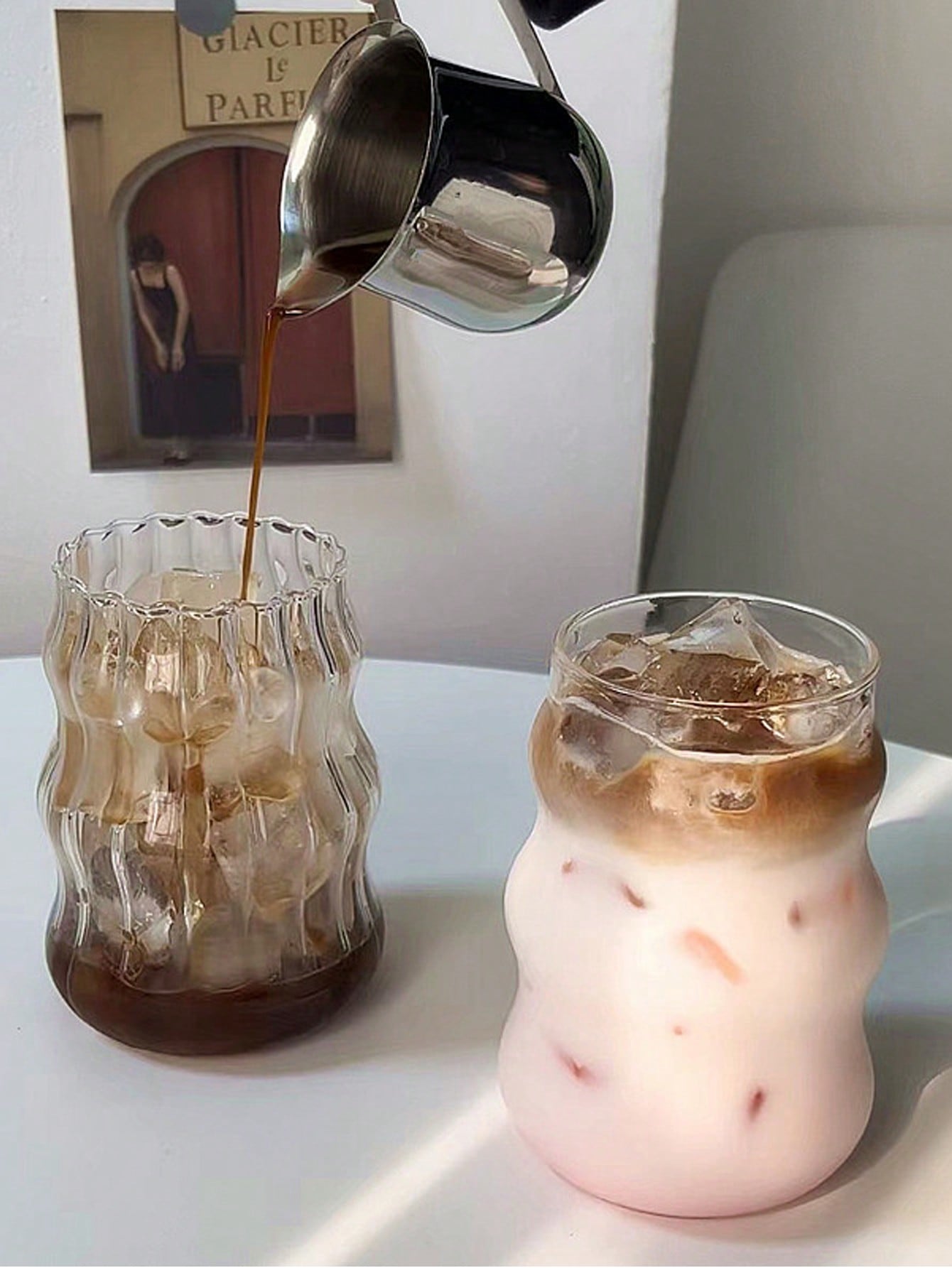 1 قطعة، 550 مل، كوب قهوة زجاجي موجي للعيد المجهز ب...