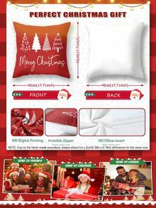 2 pièces Taie d'oreiller en mélange de lin avec impression numérique 2D d'arbre de Noël, best-seller de Noël, décoration de Noël, cadeau de Noël, matériau en polyester hypoallergénique, fermeture éclair cachée, sans rembourrage, convient pour la décoration d'intérieur, le salon, la housse de coussin décoratif, la décoration de canapé, le coussin décoratif, la décoration de la maison, les housses de coussin, le coussin doux. - Multicolore - Voir 8