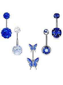 4/5/8/10pcs Body Jewelry Set, Cubic Zirconia Flower, Butterfly & Heart Decor 14G Stainless Steel Navel Piercing Rings, Suitable For Daily, Party, Holiday Gift, Beach