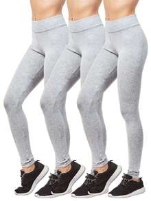 3 Pack Women's Premium Cotton Leggings Ankle Length With High Wide Waistband S-3XL High Waisted Leggings Full Length Regular & Plus Size No See-Through Athletic Workout Running Cycling Yoga Pants For Women Tummy Control Activewear Shapewear Womenswear - 3 件裝 淺灰色 - 查看 6