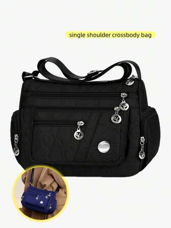 1pc Solid Color Fashion Embossed Nylon Zipper Closure Casual Backpack, Handbag For Women, Suitable For Spring, Summer, Autumn, Daily Use, Work, Business, Shopping