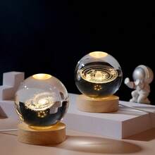 Crystal Ball Colorful Night Light,USB Powered, Wooden LED Light Base, Creative Carving Decoration, Christmas And Valentine's Day Birthday Gift. - Wooden Color - View 1