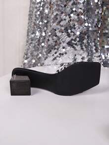 Women's Shoes, Women's Sandals, Women's High Heel Sandals, New Summer Black Woven Strap Transparent Chunky Heel Crystal High Heels, Elegant Women's Slide Sandals, Versatile Elegant High Heel Sandals, Women's Fashion High Heel Sandals, Transparent Crystal Heel Stilettos, Women's Sexy Minimalist Solid Color High Heels, Fashionable High Heels For Nightclub, Party, Gathering