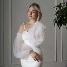 قفازات من التول الشفاف ذات الأكمام المنتفخة للعروس، تصميم بسيط لفستان السهرة، إكسسوار فستان الزفاف