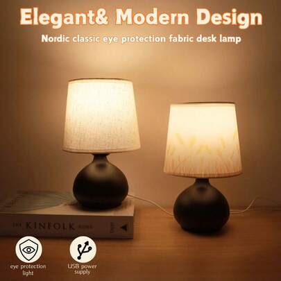 1pc Retro Nordic Style Fabric Desk Lamp With Metal Base, Fabric Shade And USB Cable - Adjustable Warm Light With Switch Control, Suitable For Bedroom, Study, Office, Bedside And More