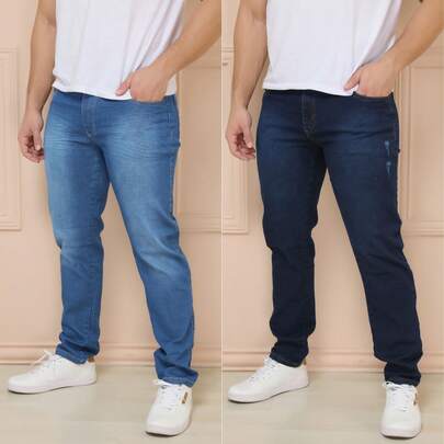 Kit 2 Calça Denim Masculina Skinny Com Lycra Elastano Linha Premium  Simples    Slim Fit    Botão  Zíper