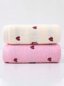 2pcs Romantic Heart Jacquard & Embroidered Quick Dry Face Towels, Absorbent Bath Towels For Couples, Home, Hotel, Gifts, 34*75 Or 34*71 Couple Towel Set, Best Valentine's Day Gift For Couples Shower Towels For Beauty Salon, Hotel Sports,Home Essentials, Towel, Skin Care - Multicolor - View 18