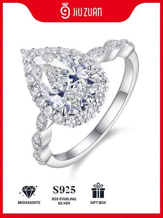 925纯银莫桑石戒指，附带证书，情人节、订婚、结婚、圣诞节礼物