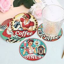 8Pcs Retro Housewife Diamond Art Coasters Kit, Vintage Coffee Diamond Painting Coasters With Holder, DIY Craf Art Coaster Kit For Home Dr - Bdwy234us - 查看 5