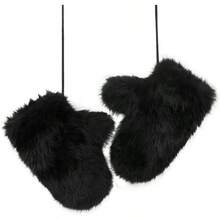 Women Girl Winter Faux Fur Magic Snow Mittens Thermal Full Fingers Warm Gloves Ski Hiking Cycling Glove Thick Running Mitten - 黑色 - 查看 3