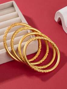 1件女士4毫米纯色哑光几何手镯，复古风格，适合叠戴 - 銀色 - 查看 7