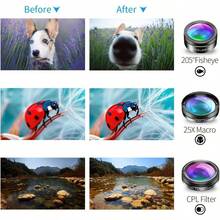 Kit de Lentes para Celular, 6en1 Lentes de Cmara para Telfono, Gran Angular de 140, Macro 25x, Ojo de de 205, CPL, Filtro Estrella, Filtro ND, Lentes Compatible con, - inicial - Ver 7