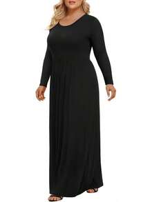 2025 Women's Plus Size Maxi Dresses For Curvy Women Casual Long Dress XL-6XL - 螢光黑+綠松石 - 查看 7