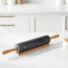Premium Marble Rolling Pin With Stand – 46 Cm Heavy-Duty, Natural Gray Stone 2 Colors, Smooth Rotating Design For Effortless Dough Rolling, Polished Roller For Pizza Dough,Fondant,Pie Crust,Non-Stick Surface Easy To Clean. - GREY MARBLE - View 8