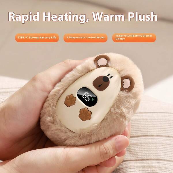 1pc New Plush Hand Warmer, Women Portable Pocket USB Rechargeable Hand Warmer, Digital Display, Compact Heater, Personal Warmer, Suitable For Winter Outdoor Travelers, Office Workers, Portable Electric Hand Warmer Gift