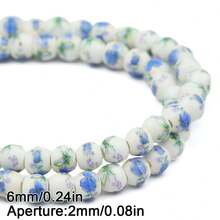 6/8/10mm Floral Patterned Ceramic Beads Mix, Round Loose Spacer Beads For Jewelry Making DIY Bracelets Necklaces