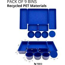 - Organizador de escritorio ajustable, accesorios de oficina, 9 compartimentos, azul real - Azul real - Ver 4