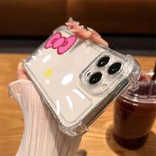 SANRIO Funda Transparente Antigolpes de Silicona para 17 16 14 15 11 12 13 Pro Max Plus, Linda Hello Kitty - SJCLR 04 - Ver 8
