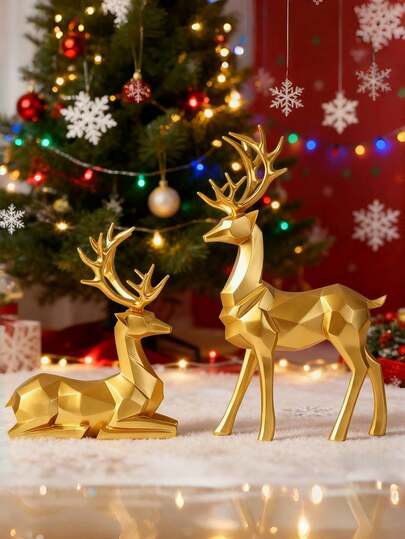 2pcs Christmas Elk Modern Decorative Crafts Ornaments Porch TV Cabinet Light Luxury Creative Living Room Wine Cabinet Ornaments, Suitable For Christmas Day Gifts.