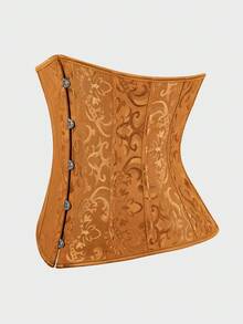 Underbust Corsets For Women,Corset Belt, Women's Floral Jacquard Lace Up Under Boob Corset Slimmer Body Shaper - 金色 - 查看 2