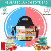 Lunch Bag For Women Big Girls' Neoprene Insulated Container Men Cooler Bag For Work School Picnic With Detachable Adjustable Shoulder Strap Classic Black