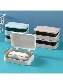 Soap Box, Soap Bar Holder, Soap Rack, Bathroom Draining Soap Dish, Lidded, Portable, Waterproof, Dustproof, Detachable, Healthy Sturdy, Fashionable Colors. Suitable For Bathrooms, Washrooms, Back-To-School Season, Sinks, Kitchens, Toilets, And Christmas Gifts. - Random Styles - View 3