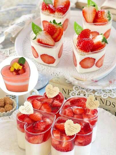 10/20/50 Pieces Of 5-Ounce Heart-Shaped Dessert Cups, Suitable For Tiramisu Cups, Clear Plastic Pie Cups, Round Appetizer Cups, Fruits, Puddings, Mousse, Ice Cream. Applicable For Birthdays, Parties, Weddings, Valentine's Day, New Year's, Christmas.
