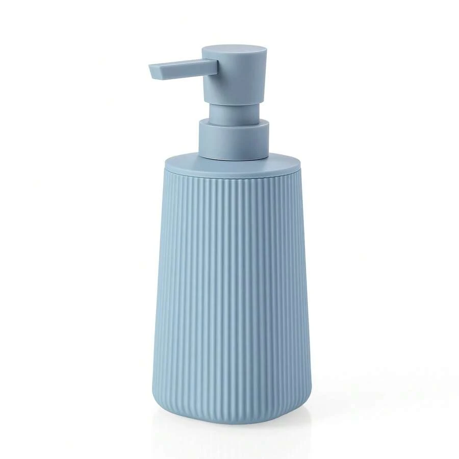 1pc Striped Soap Dispenser, Modern Plastic Round Shape For Bathroom Hand Wash And Kitchen Dish Soap, Liquid Refillable Bottle