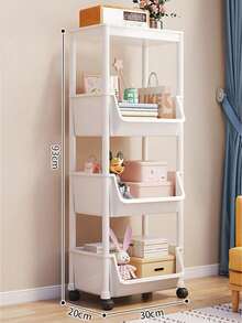 Estantería rodante de 4 niveles - Organizador de almacenamiento de plástico blanco de varias capas con ruedas, adecuado para cocina, sala de estar, dormitorio o dormitorio - Excelente para almacenar libros, vajilla y productos, estantería vertical