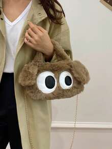 1 Stück süße Mädchen Plüsch Handtasche mit großen Augen für Mädchen - Magnetverschluss, leichte weiche Umhängetasche, vielseitige Kettentasche perfekt für Mädchen/Studenten für Alltag/Einkaufen/Urlaub/Herbst und Winter