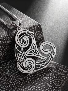 1 Stück Vintage eleganter keltischer Knoten Anhänger, Dreifachknoten Halskette irisches Glücksbringer Edelstahl Schmuckgeschenk