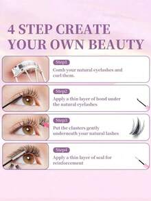 120 件 C 卷纤细自然睫毛簇 | 混合 8-16 毫米 DIY 单根假睫毛，易于佩戴和可重复使用，非常适合日常化妆，自然外观增强和初学者友好的睫毛造型 - 黑色 - 查看 5