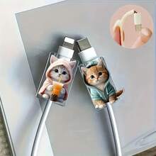 2/4/8个装卡通猫咪造型充电线保护套，可爱时尚，保护充电线免受咬合，亚克力材质，保护充电器接头、耳机线、手机线免受损坏，延长数据线寿命，兼容Type-C/苹果20W快充线，适用于苹果17/16/15系列等机型